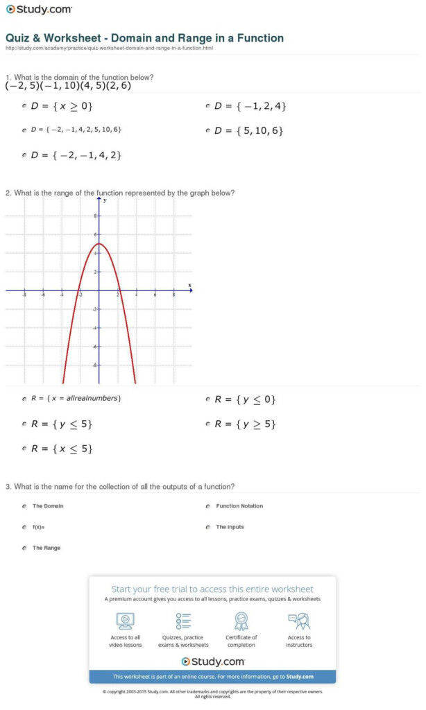 Domain And Range Worksheet Kuta