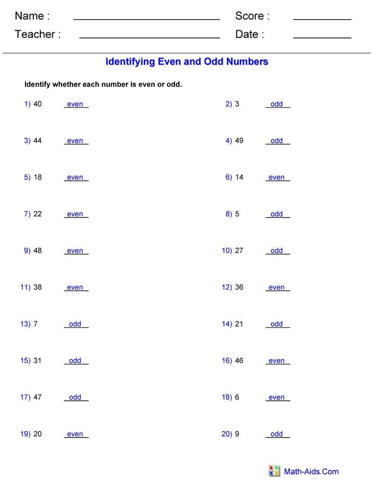 Even And Odd Worksheet 2 Answers Hoeden At Home