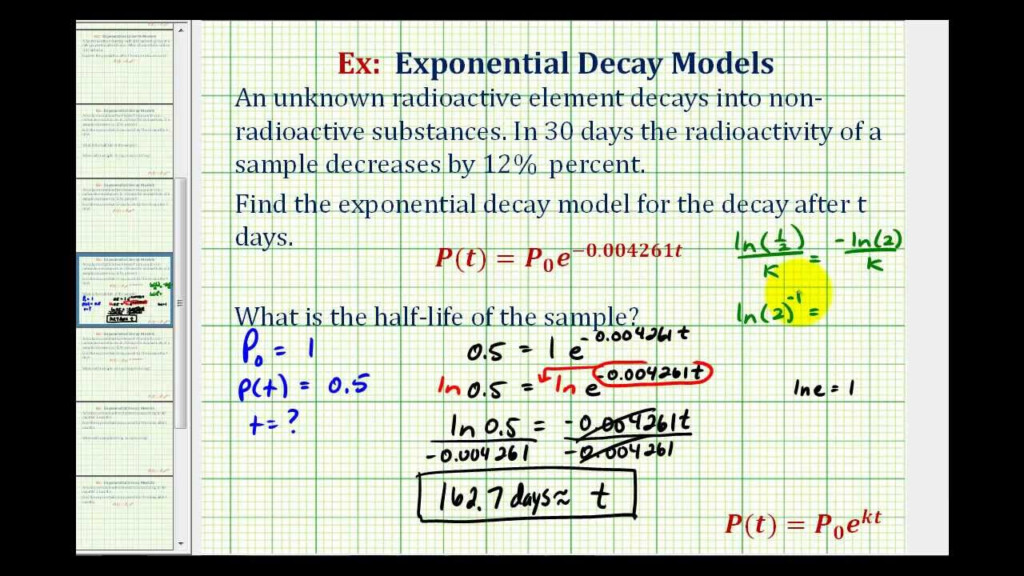 Ex Exponential Decay Function Half Life YouTube