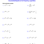 Exponential Equations Not Requiring Logarithms Worksheets Algebra 2