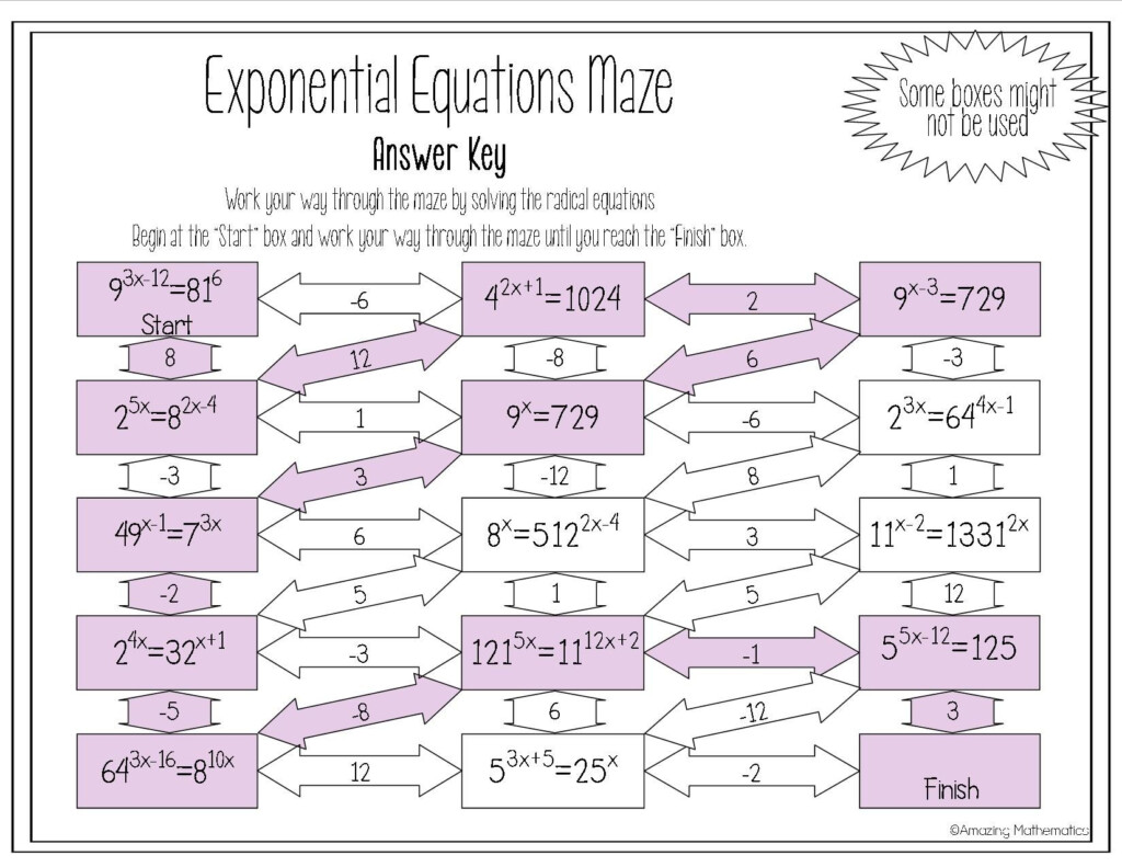 Exponential Equations Worksheet Maze Activity Exponential 