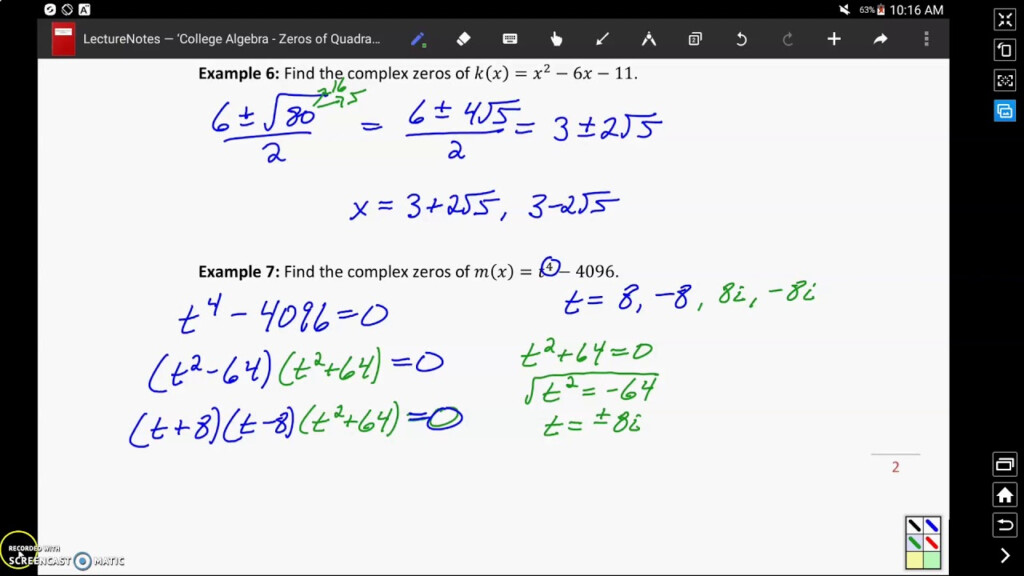 Finding Complex Zeros Of Quadratics Example 7 YouTube