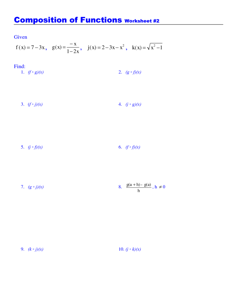 Function Composition Worksheet Answers Functions Algebra Algebra 