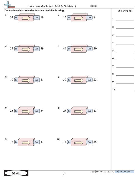 Function Machines Add And Subtract Function Worksheet With Answers 