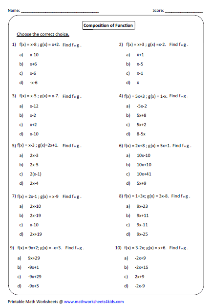 Function Operations And Composition Worksheet Answers Worksheet