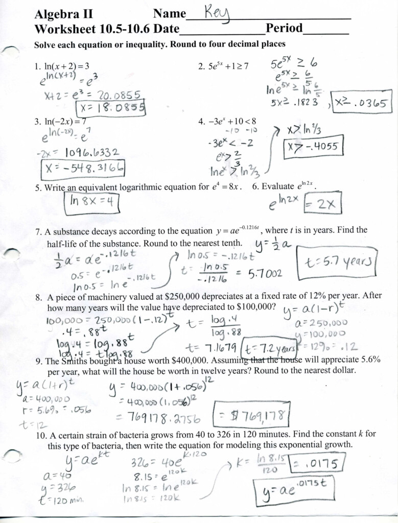 Glencoe Algebra 2 Chapter 6 Worksheet Answers Algebra Worksheets Free 