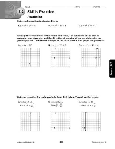 Graphing Parabolas Worksheet Algebra 1