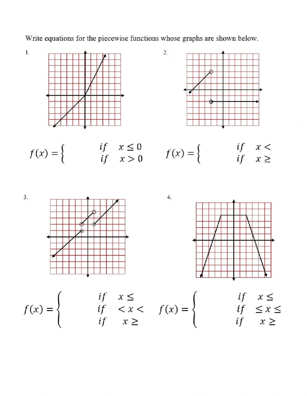 Graphing Piecewise Defined Functions Worksheet Function Worksheets