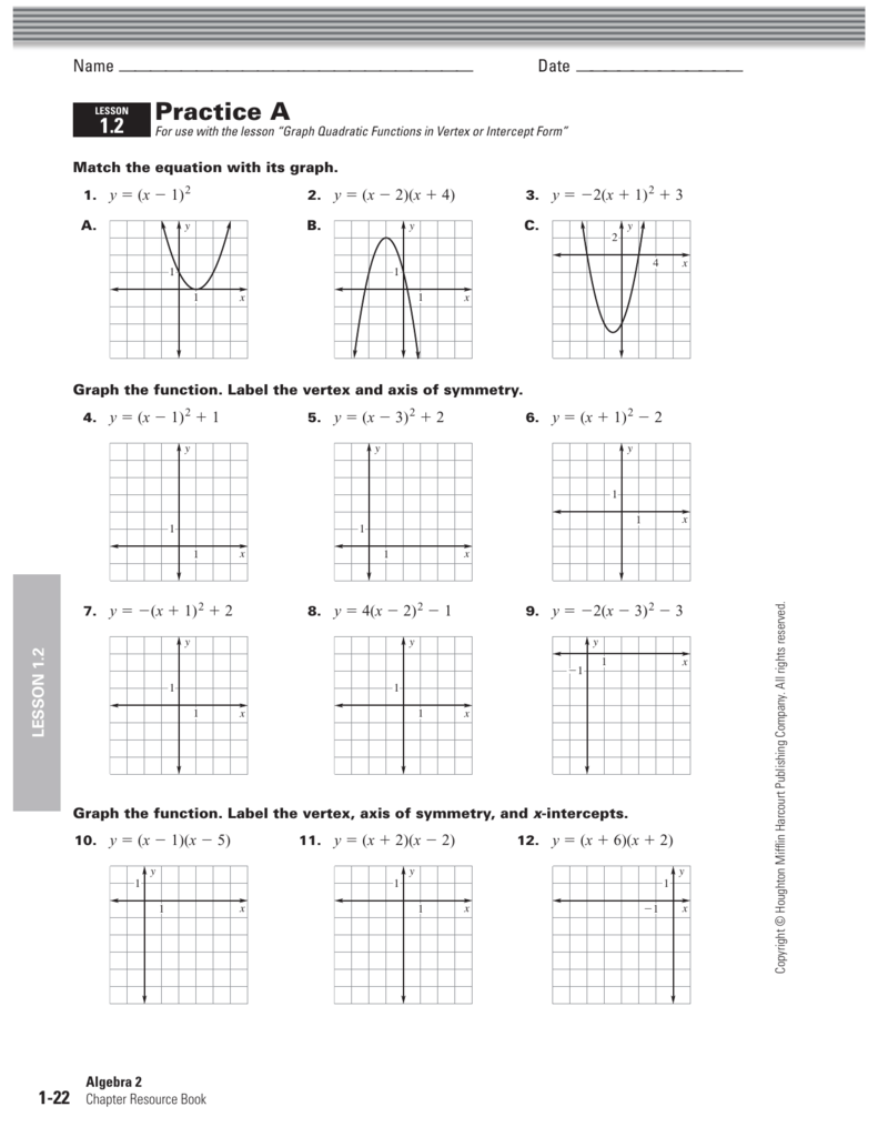 Algebra 2 Graphing Quadratic Functions Worksheet Answer Key Function Worksheets