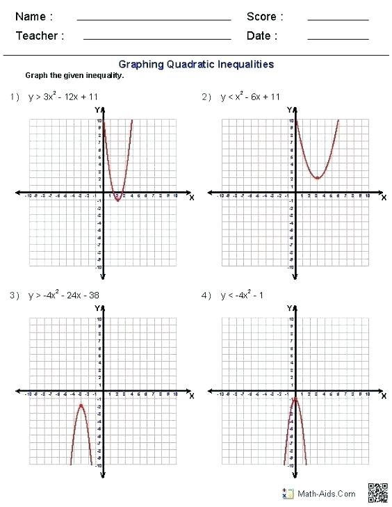 Graphing Quadratic Functions Worksheet Answers Algebra 2 Quadratic 