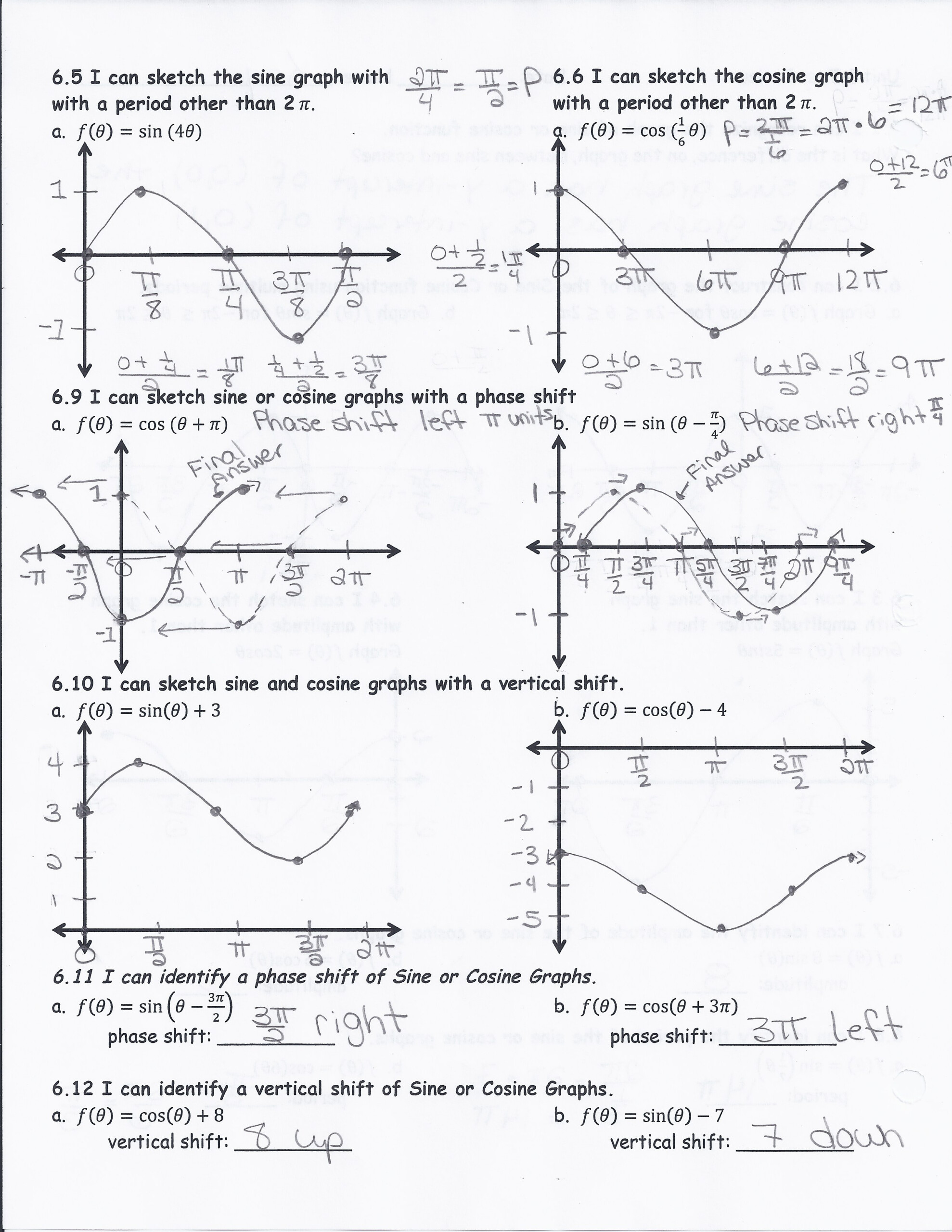 Graphing Sine And Cosine Answer Key Function Worksheets