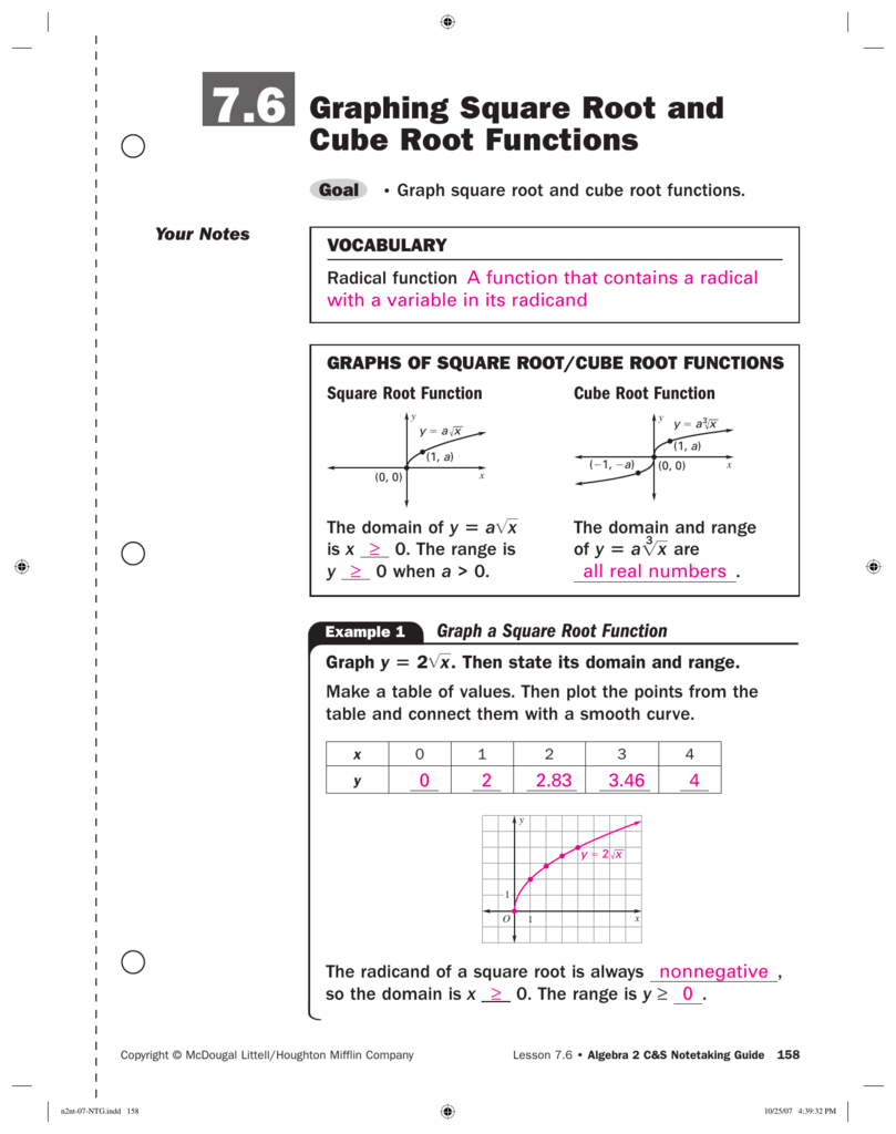 Graphing Square Root And Cube Root Functions Worksheet Answers Ivuyteq