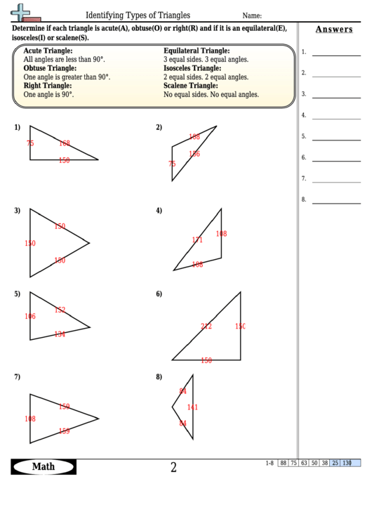 Identifying Types Of Triangles Worksheet Template With Answer Key 