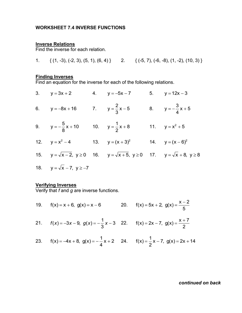 Inverse Functions Worksheet Answer Key Db excel