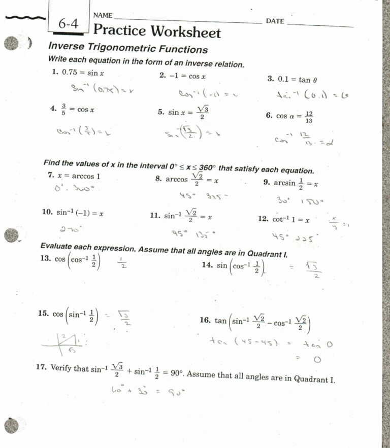 Practice Worksheet Inverse Trig Functions And Review Trix Answers