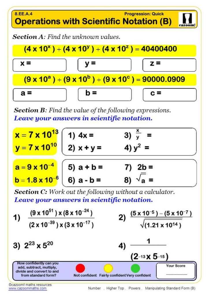 Operations With Scientific Notation Worksheet Powers Math Worksheets In 