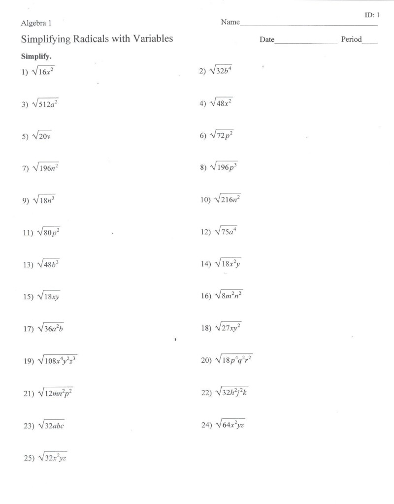 Pin By Abby Raths On Algebra Simplifying Radical Expressions Radical 