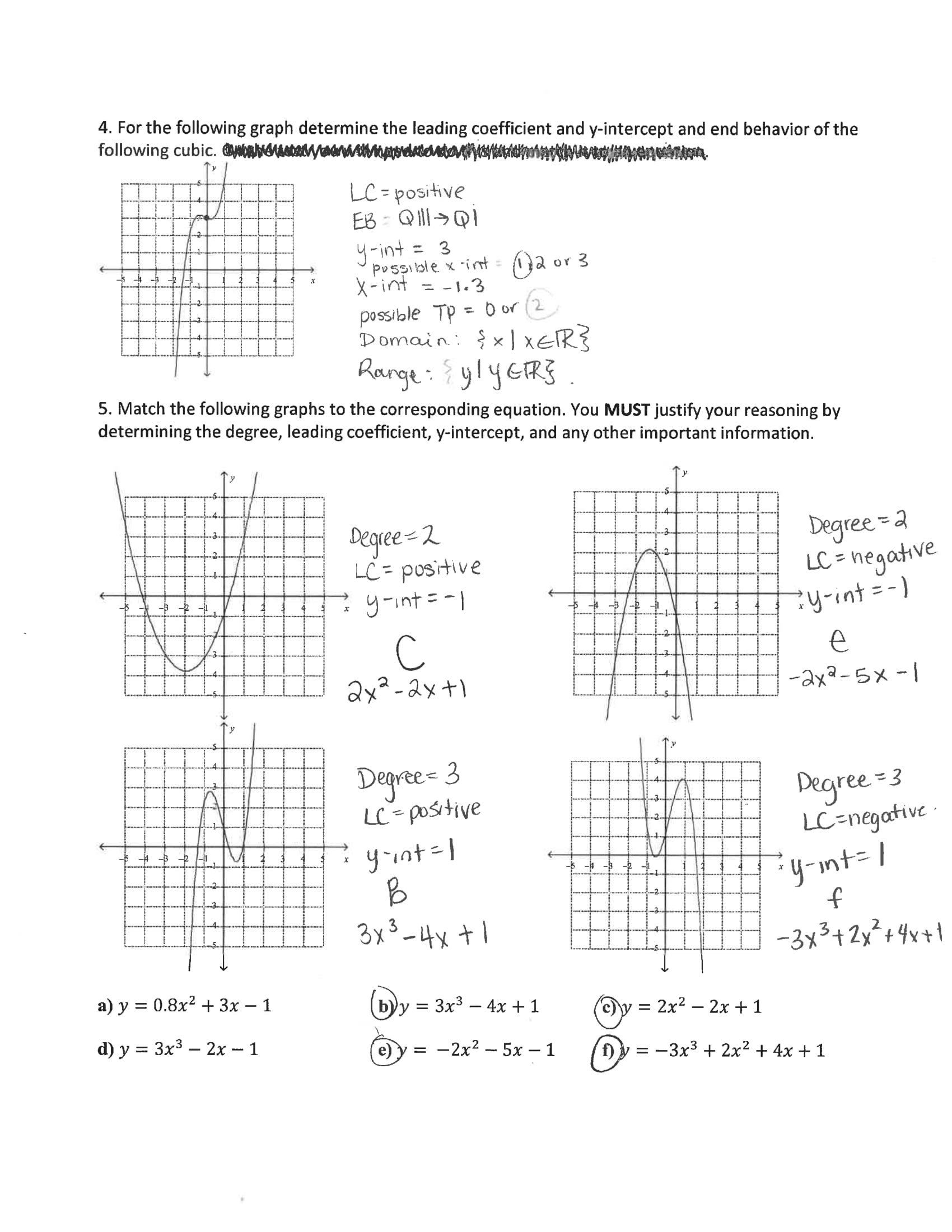 end behavior of polynomial functions answer key Function Worksheets