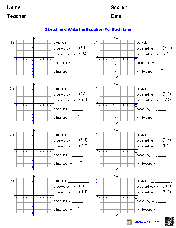 Pre Algebra Worksheets Linear Functions Worksheets