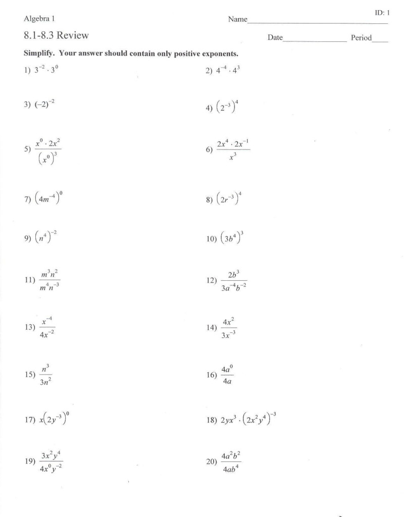 Properties Of Exponents Worksheet Answers Adding And Db excel