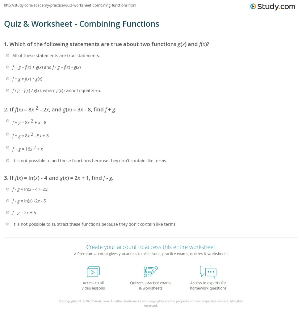 Quiz Worksheet Combining Functions Study