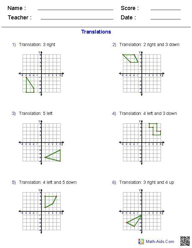 Reflection Math Worksheets In 2020 Geometry Worksheets Translations 