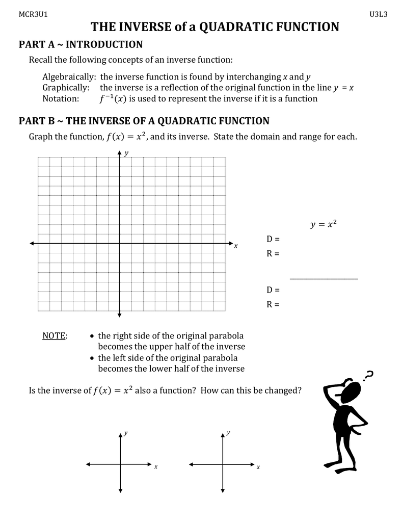 THE INVERSE Of A QUADRATIC FUNCTION PART A INTRODUCTION