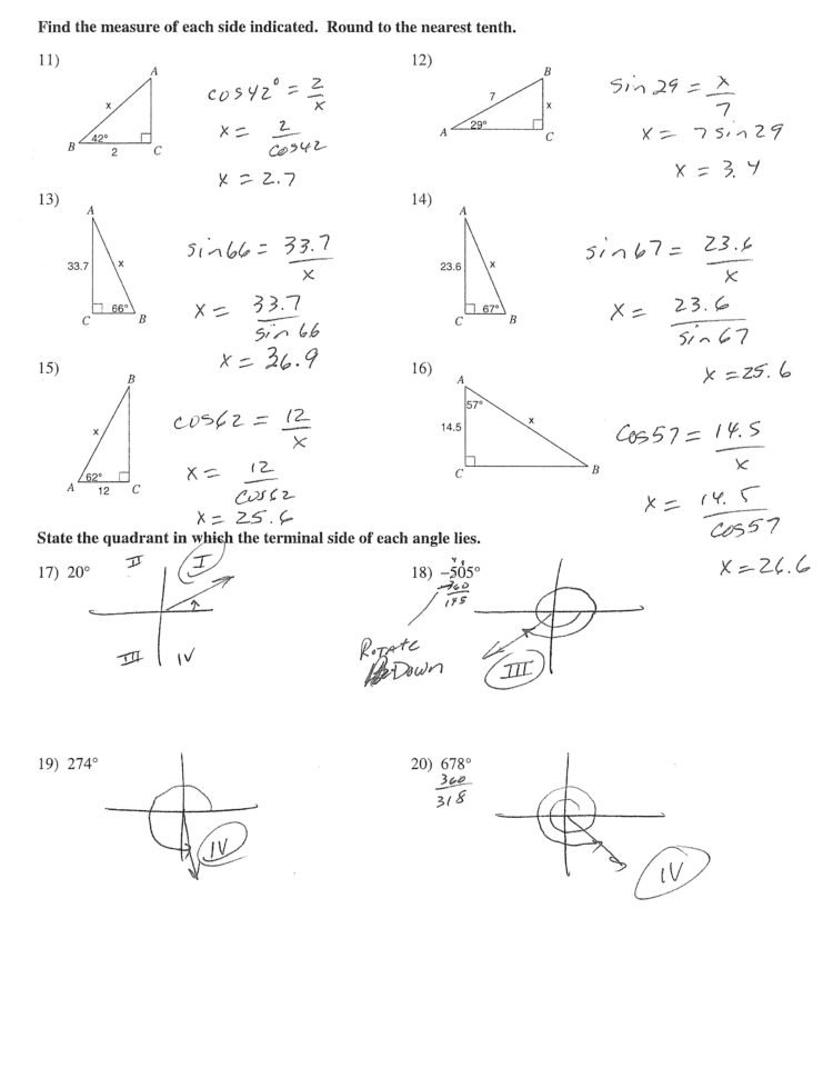 Trig Word Problems Worksheet Answers Trigonometry Worksheets With Db 