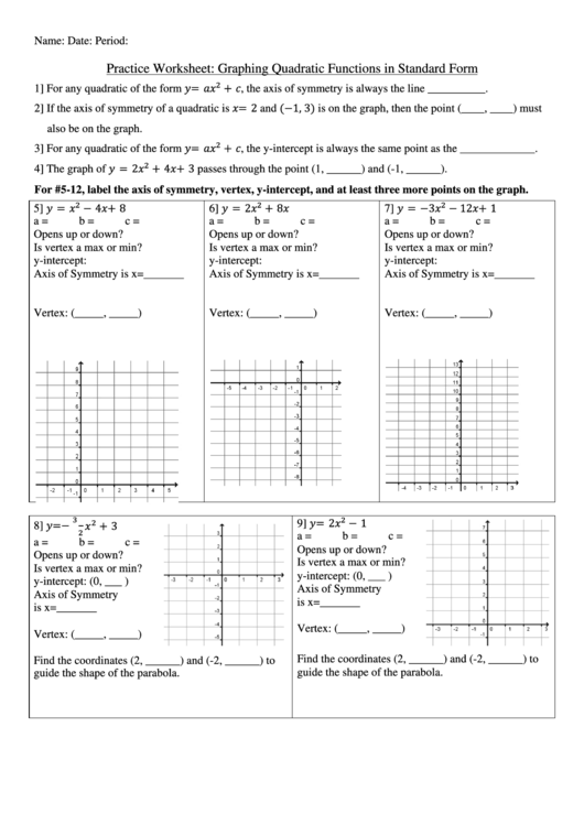 Worksheet Graphing Quadratics From Standard Form Answer Key Pdf 