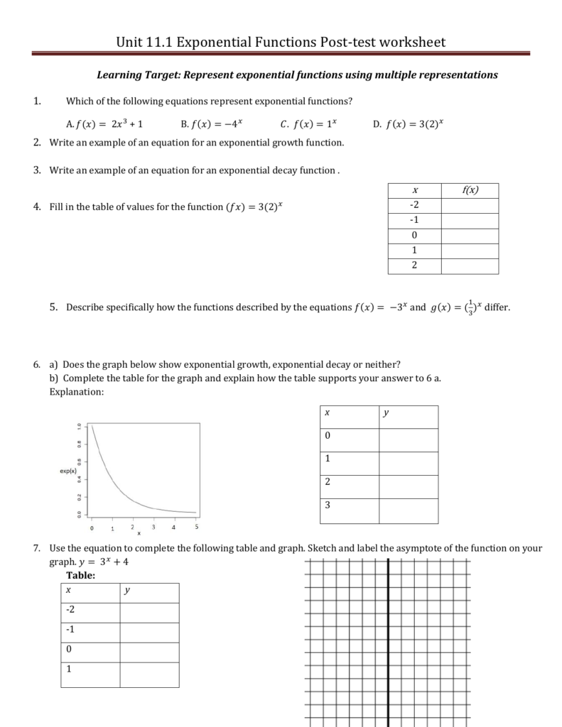 Writing Exponential Functions Worksheet 1 Answers Writing Worksheets 