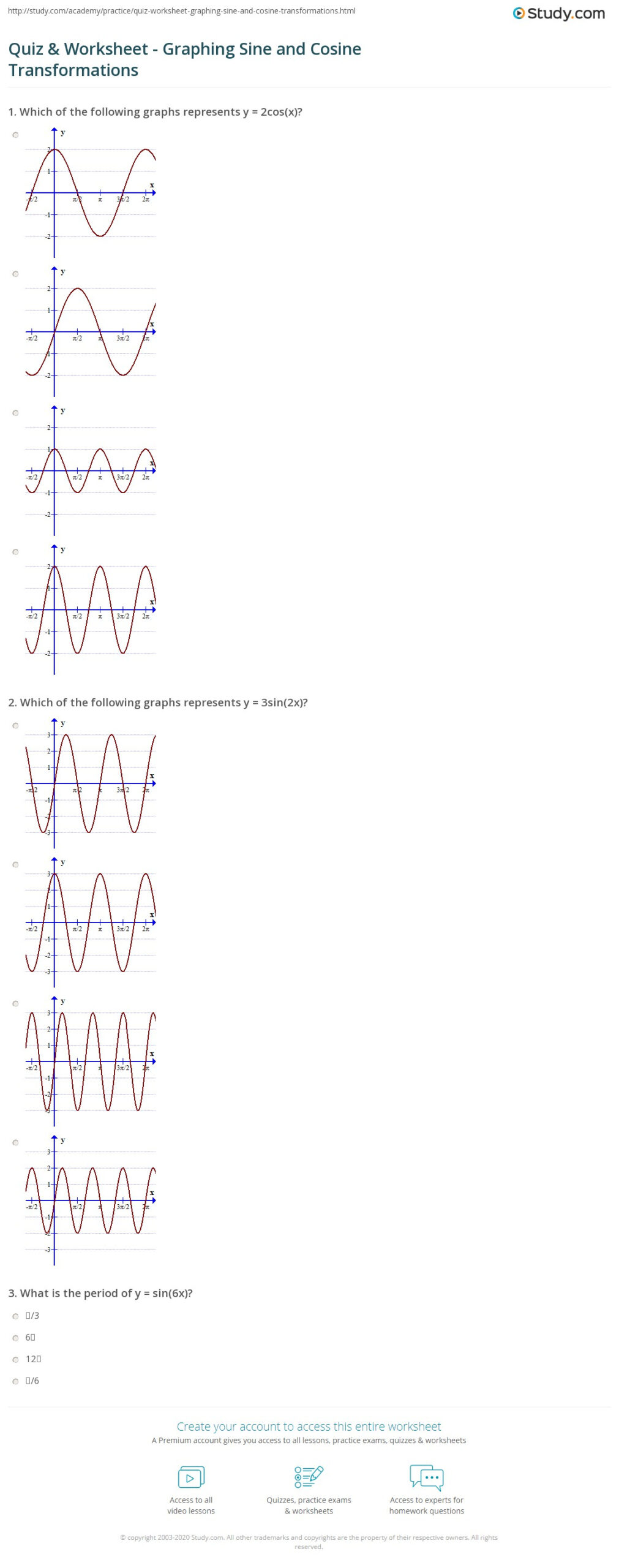 graphing sinusoidal functions worksheet – Function Worksheets