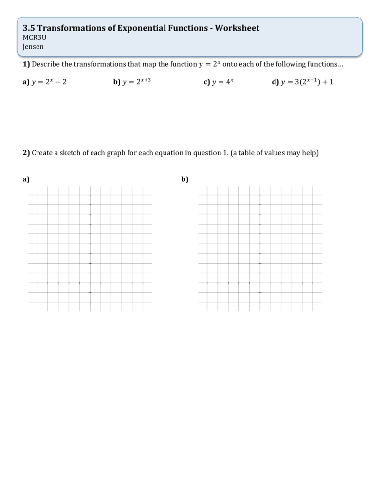 3 5 Transformations Of Exponential Functions Worksheet Answer Key 