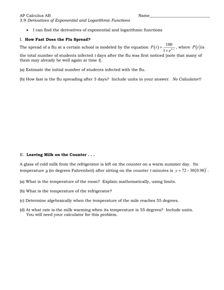 3 9 Derivatives Of Exponential And Logarithmic Functions