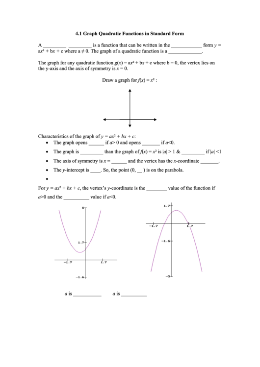 4 1 Graph Quadratic Functions In Standard Form A Printable Pdf Download