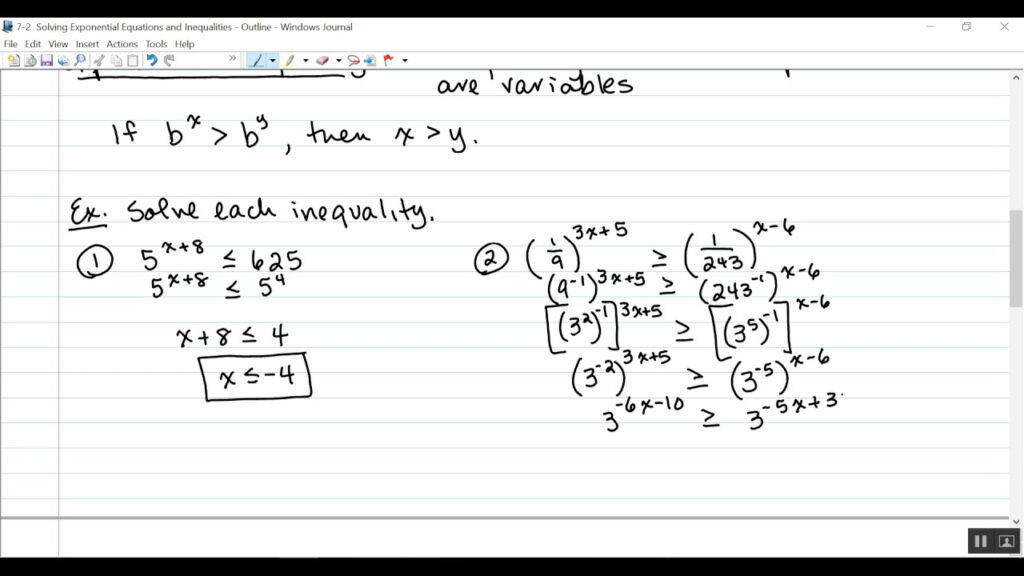 7 2 Solving Exponential Equations And Inequalities YouTube