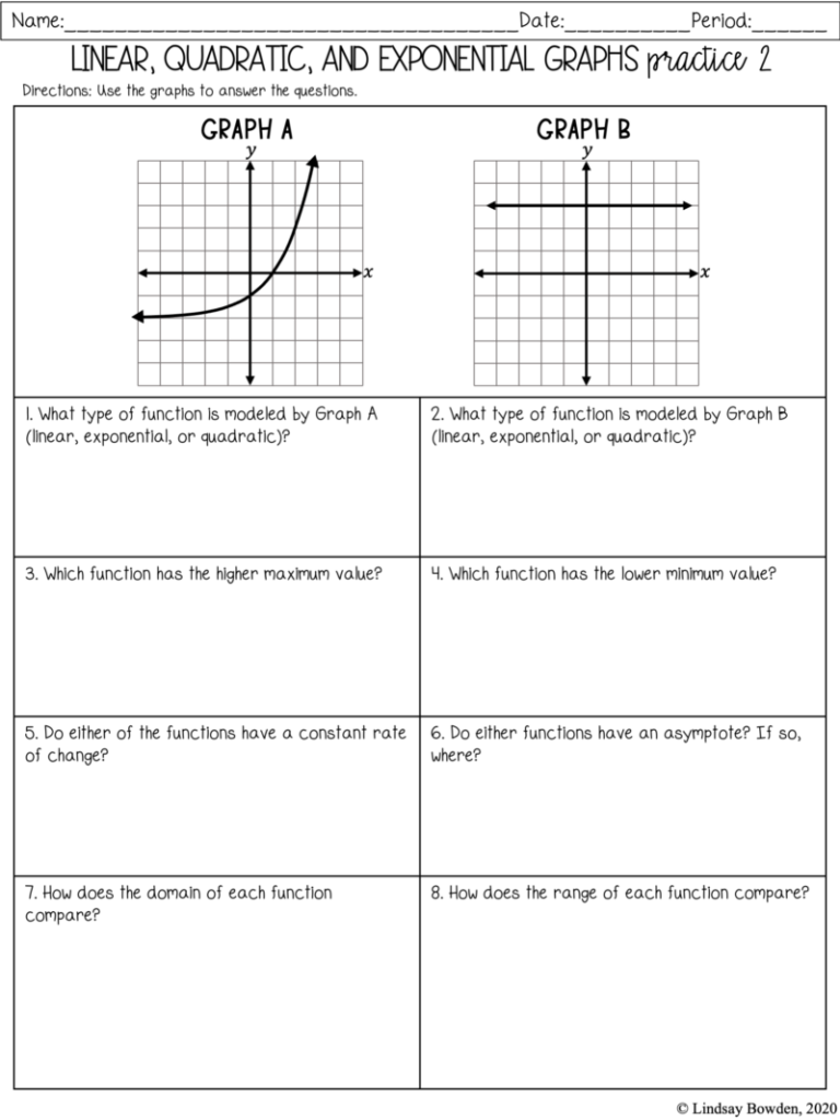 Algebra 1 Comparing Linear And Nonlinear Functions Worksheet Answers 