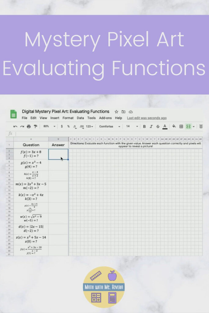 Algebra 1 Evaluating Functions Multiple Representations Worksheet 