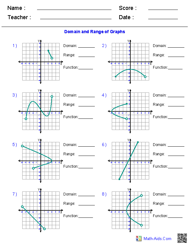 Algebra 1 Worksheets Domain And Range Worksheets