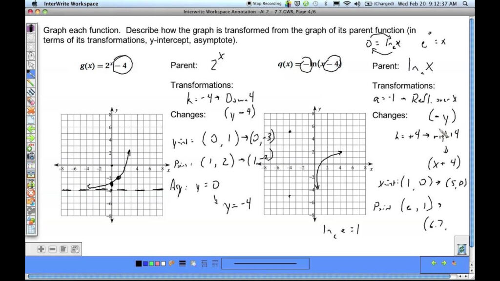 Algebra 2 7 7 Transforming Exponential And Logarithmic Functions 