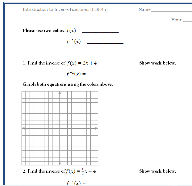 Algebra 2 Graphing Inverse Functions Worksheet Kidsworksheetfun