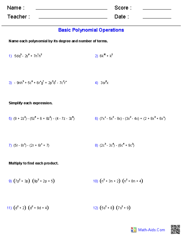 Algebra 2 Worksheets Dynamically Created Algebra 2 Worksheets 