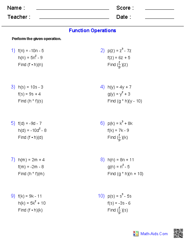 Algebra 2 Worksheets General Functions Worksheets Algebra 2 