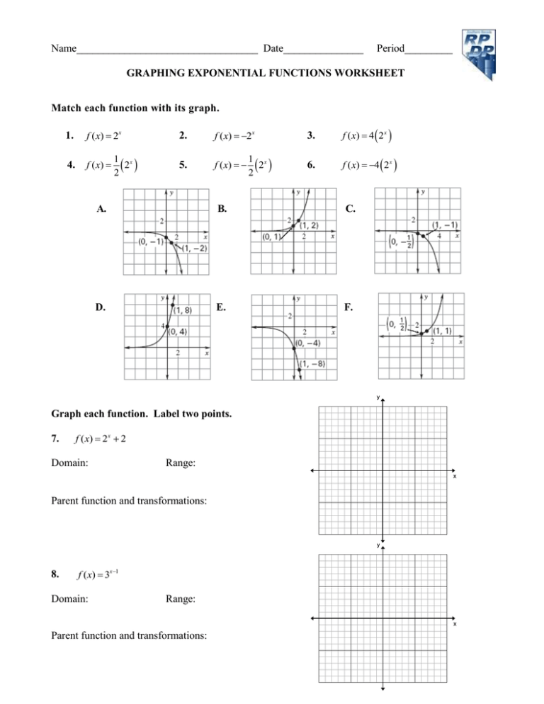 Answer Graphing Exponential Functions Worksheet Worksheet Function 