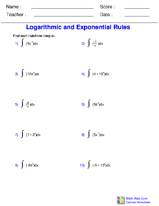 Calculus Worksheets Indefinite Integration For Calculus Worksheets