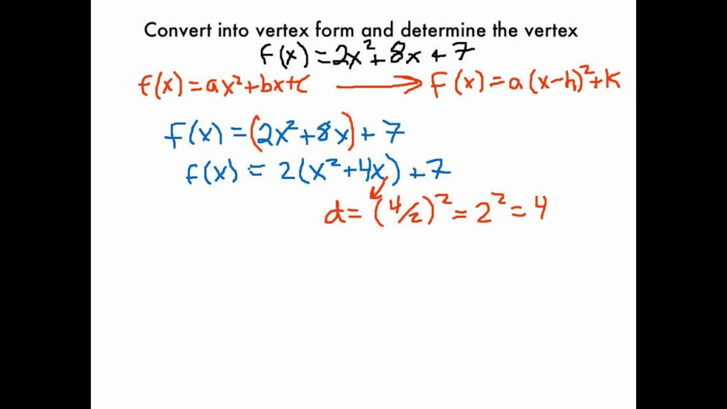 Changing A Quadratic Function Into Vertex Form YouTube
