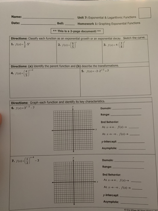 Chapter 7 Exponential And Logarithmic Functions Worksheet Answers 