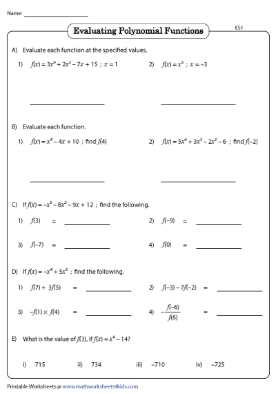 Characteristics Of Polynomial Functions Worksheet Pdf Answer Key 