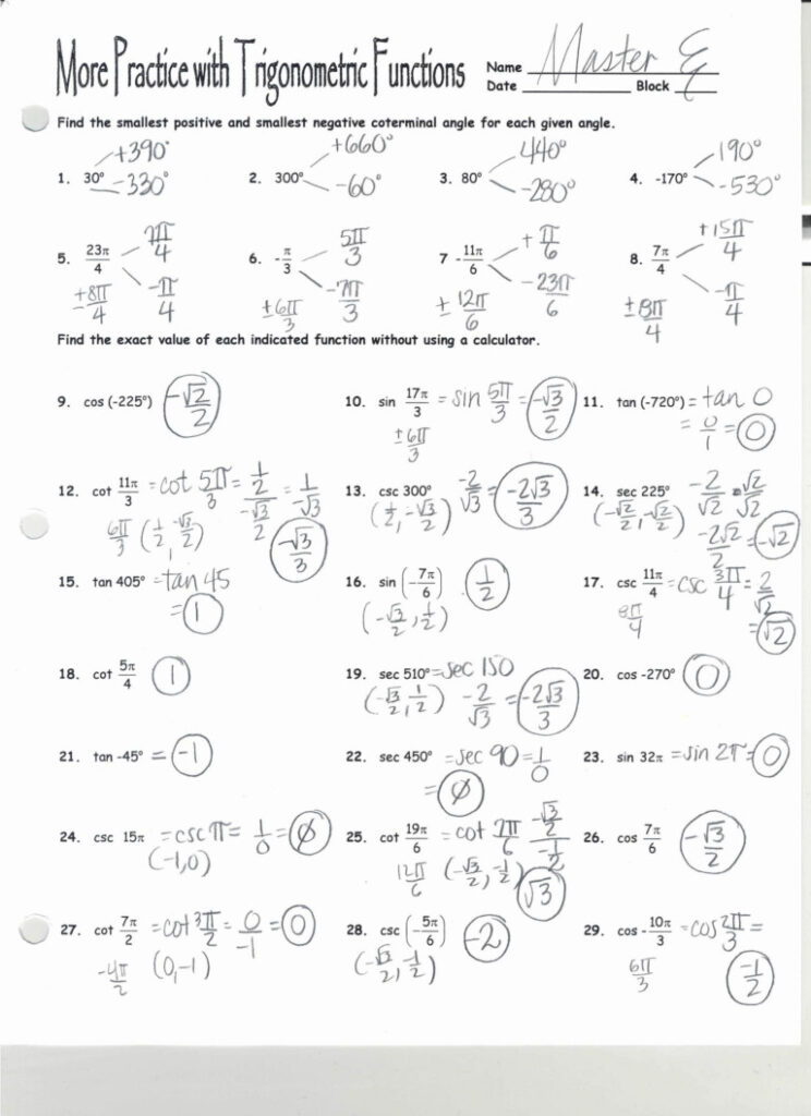 Characteristics Of Quadratic Functions Worksheet Answers Function 