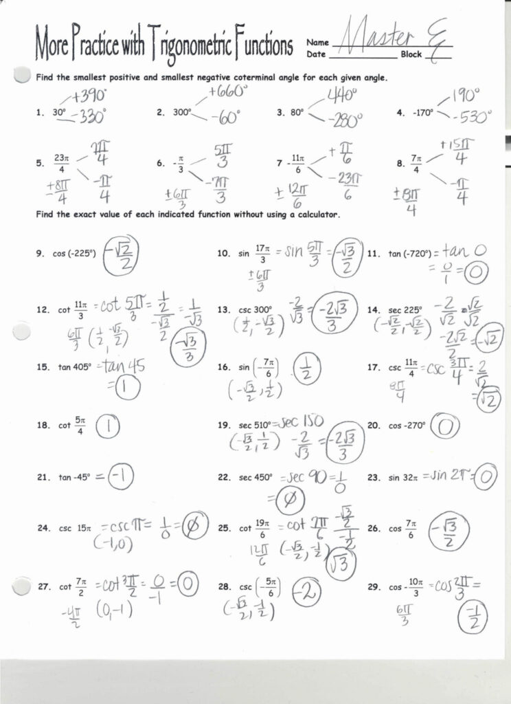 Characteristics Of Quadratic Functions Worksheet Answers Function 