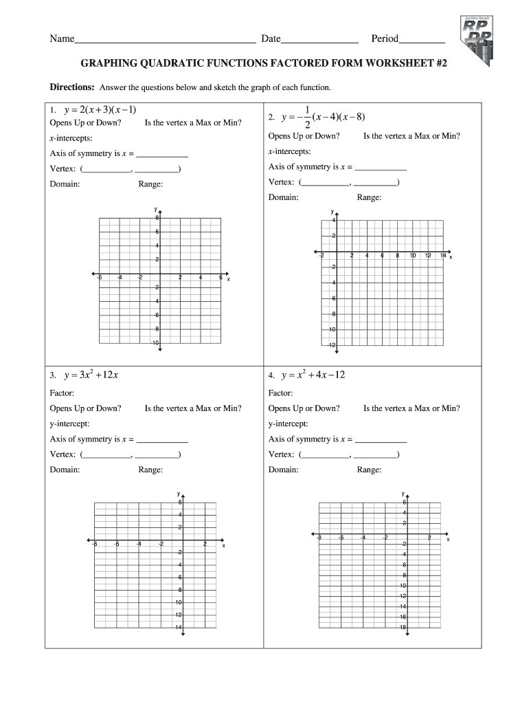 Comparing Quadratic Functions In Factored Form Worksheet Function 
